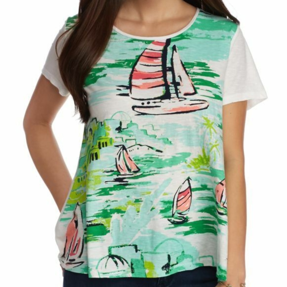 Crown & Ivy Nautical Sailboat Graphic Short Sleeve Tee Top size XS
